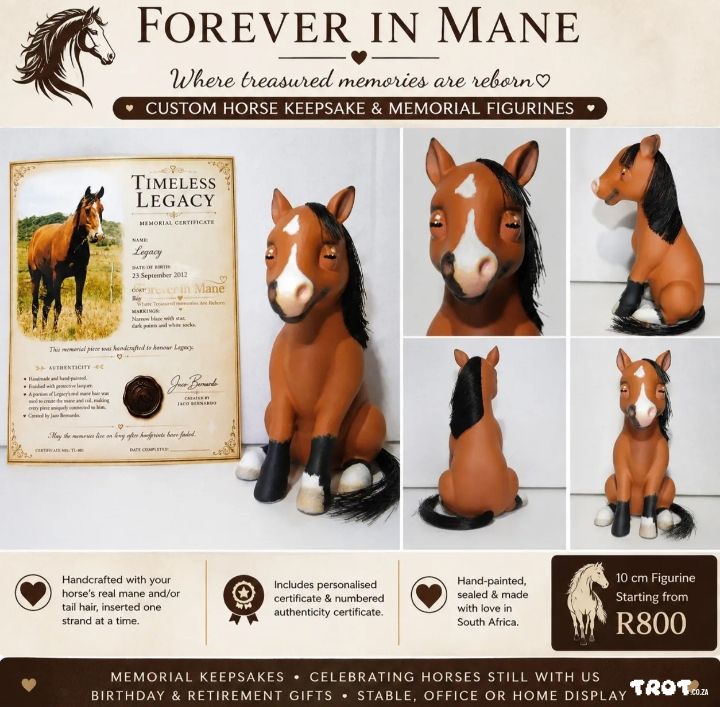 Custom horse memorial figurine with real hair
